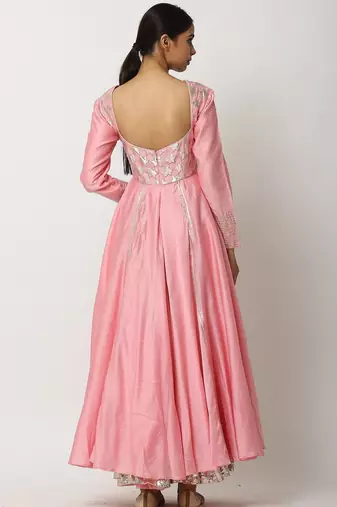 Light pink silk gota work anarkali salwar kameez