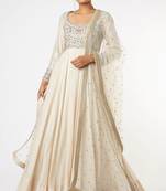Ivory chanderi silk zardosi work anarkali salwar kameez