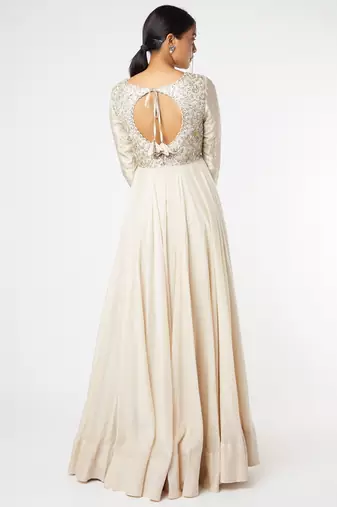 Ivory chanderi silk zardosi work anarkali salwar kameez