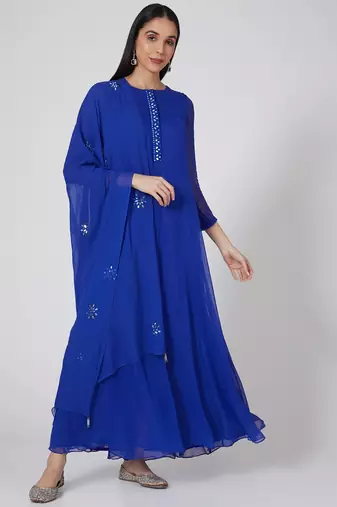 Royal blue georgette thread and patra work anarkali salwar kameez