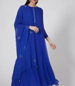 Royal blue georgette thread and patra work anarkali salwar kameez