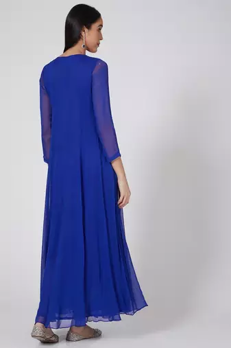 Royal blue georgette thread and patra work anarkali salwar kameez