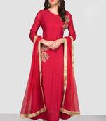 Maroon red crape silk zari work anarkali salwar kameez