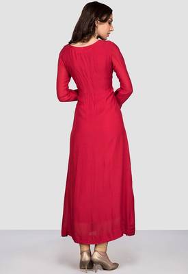 Maroon red crape silk zari work anarkali salwar kameez 2