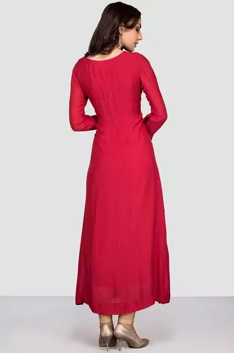 Maroon red crape silk zari work anarkali salwar kameez