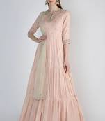 Peaches pink chanderi silk sequins and nalki work anarkali salwar kameez