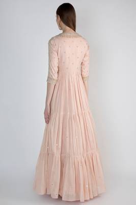 Peaches pink chanderi silk sequins and nalki work anarkali salwar kameez 2