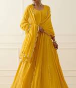 Yellow georgette gota and sequins work anarkali salwar kameez