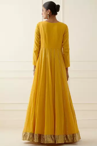 Yellow georgette gota and sequins work anarkali salwar kameez