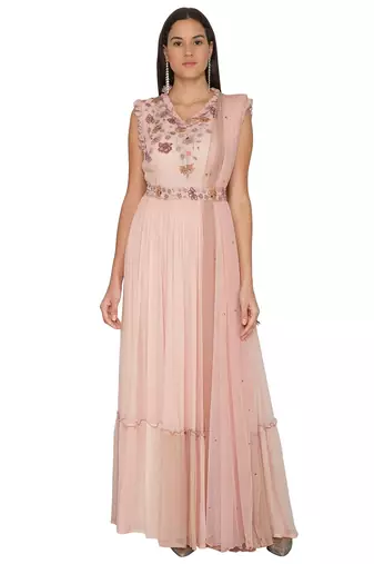 Pink georgette thread and sequins work anarkali salwar kameez