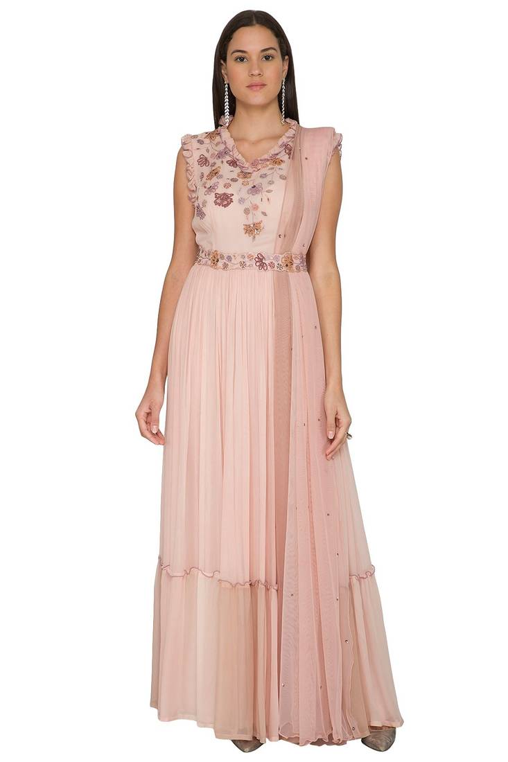 Pink georgette thread and sequins work anarkali salwar kameez