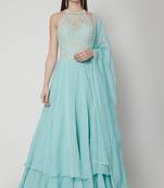 Light blue chanderi silk dori and pearl work anarkali salwar kameez