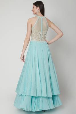 Light blue chanderi silk dori and pearl work anarkali salwar kameez 2