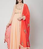 Peach georgette thread and beads work anarkali salwar kameez