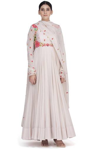 White georgette thread work anarkali salwar kameez