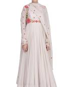 White georgette thread work anarkali salwar kameez