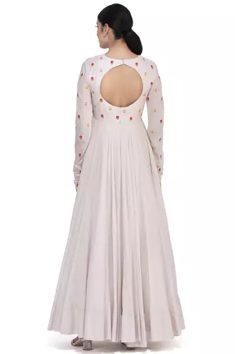 White georgette thread work anarkali salwar kameez