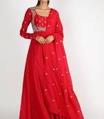 Red silk zari and sequins work anarkali salwar kameez