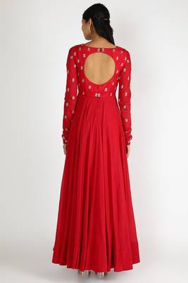 Red silk zari and sequins work anarkali salwar kameez 2