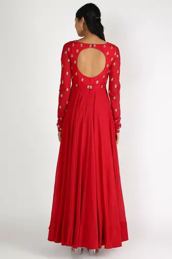Red silk zari and sequins work anarkali salwar kameez