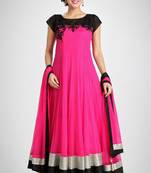 Pink net thread work anarkali salwar kameez