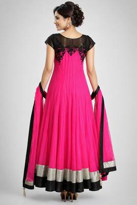 Pink net thread work anarkali salwar kameez 2