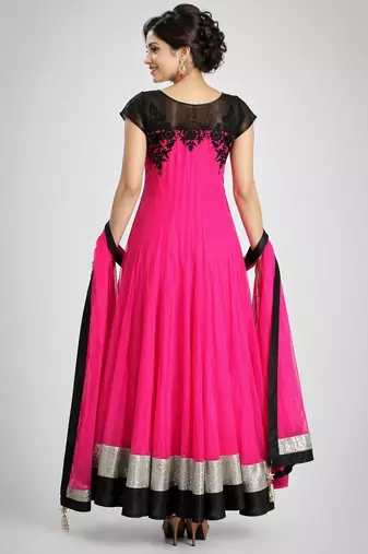 Pink net thread work anarkali salwar kameez