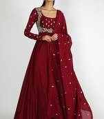 Maroon silk zari and sequins work anarkali salwar kameez