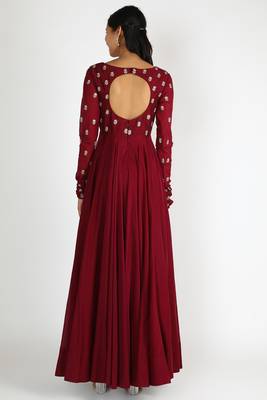 Maroon silk zari and sequins work anarkali salwar kameez 2