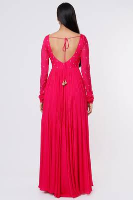Hot pink chinone silk hand embroidery anarkali salwar kameez 2