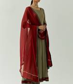 Dark olive georgette lace work anarkali salwar kameez