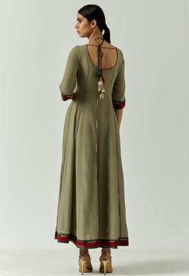 Dark olive georgette lace work anarkali salwar kameez 2