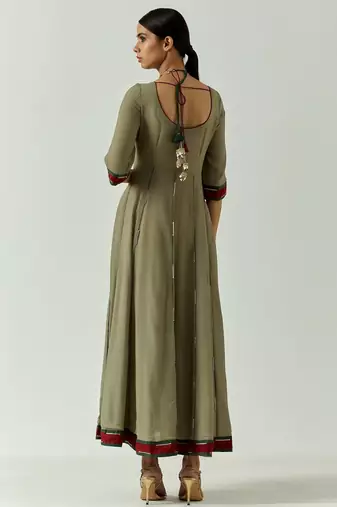 Dark olive georgette lace work anarkali salwar kameez