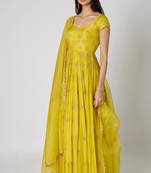 Lime green chanderi silk zari work anarkali salwar kameez
