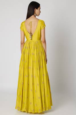 Lime green chanderi silk zari work anarkali salwar kameez 2