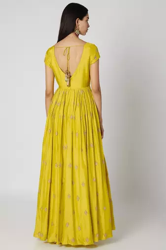 Lime green chanderi silk zari work anarkali salwar kameez