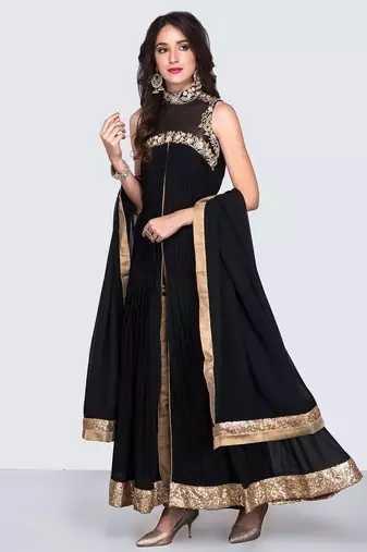 Black georgette zari and beads work anarkali salwar kameez