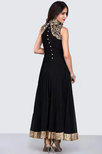 Black georgette zari and beads work anarkali salwar kameez