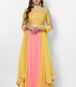 Pink & yellow georgette thread work anarkali salwar kameez