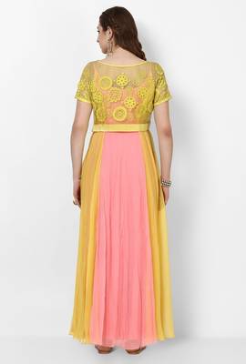 Pink & yellow georgette thread work anarkali salwar kameez 2