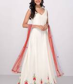 White crape silk thread work anarkali salwar kameez