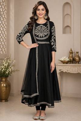 Black silk zari work anarkali salwar kameez 1