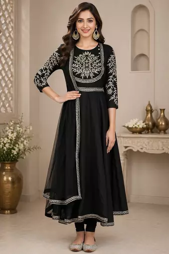 Black silk zari work anarkali salwar kameez