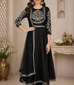 Black silk zari work anarkali salwar kameez