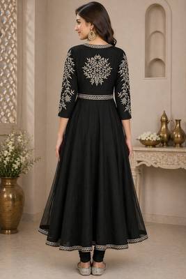 Black silk zari work anarkali salwar kameez 2