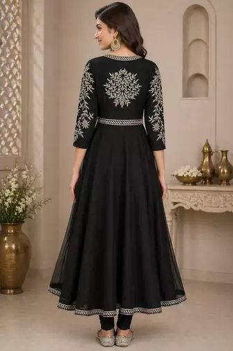 Black silk zari work anarkali salwar kameez
