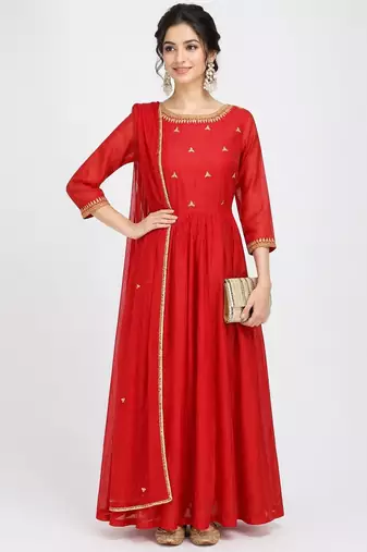 Red silk zari work anarkali salwar kameez