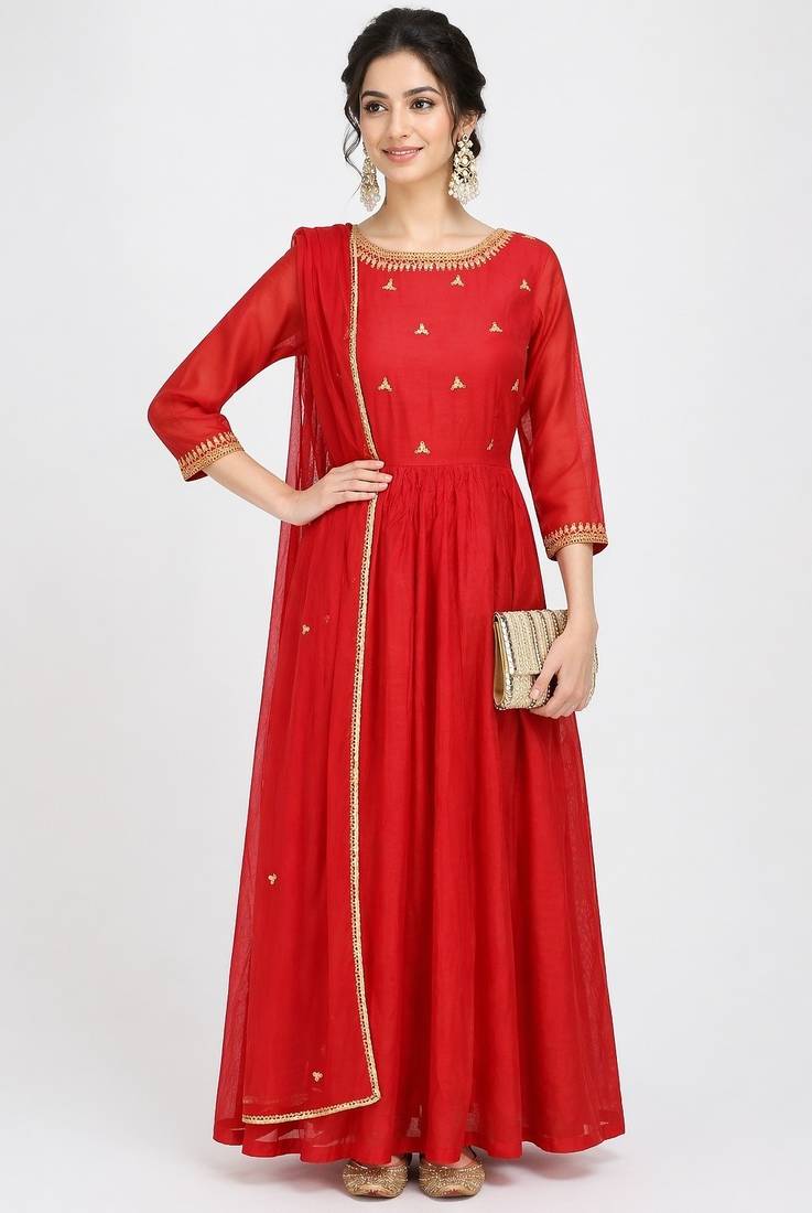 Red silk zari work anarkali salwar kameez