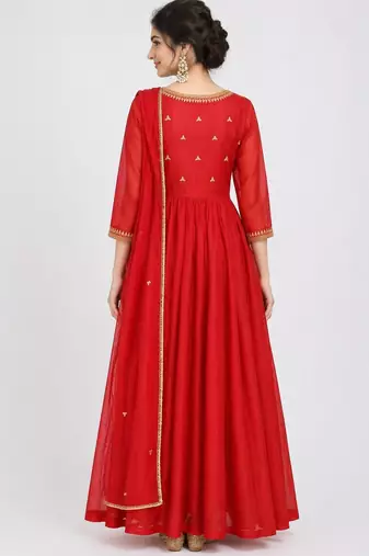 Red silk zari work anarkali salwar kameez