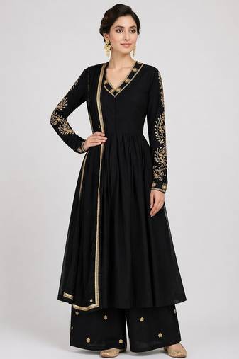 Black silk zari & sequins work anarkali salwar kameez